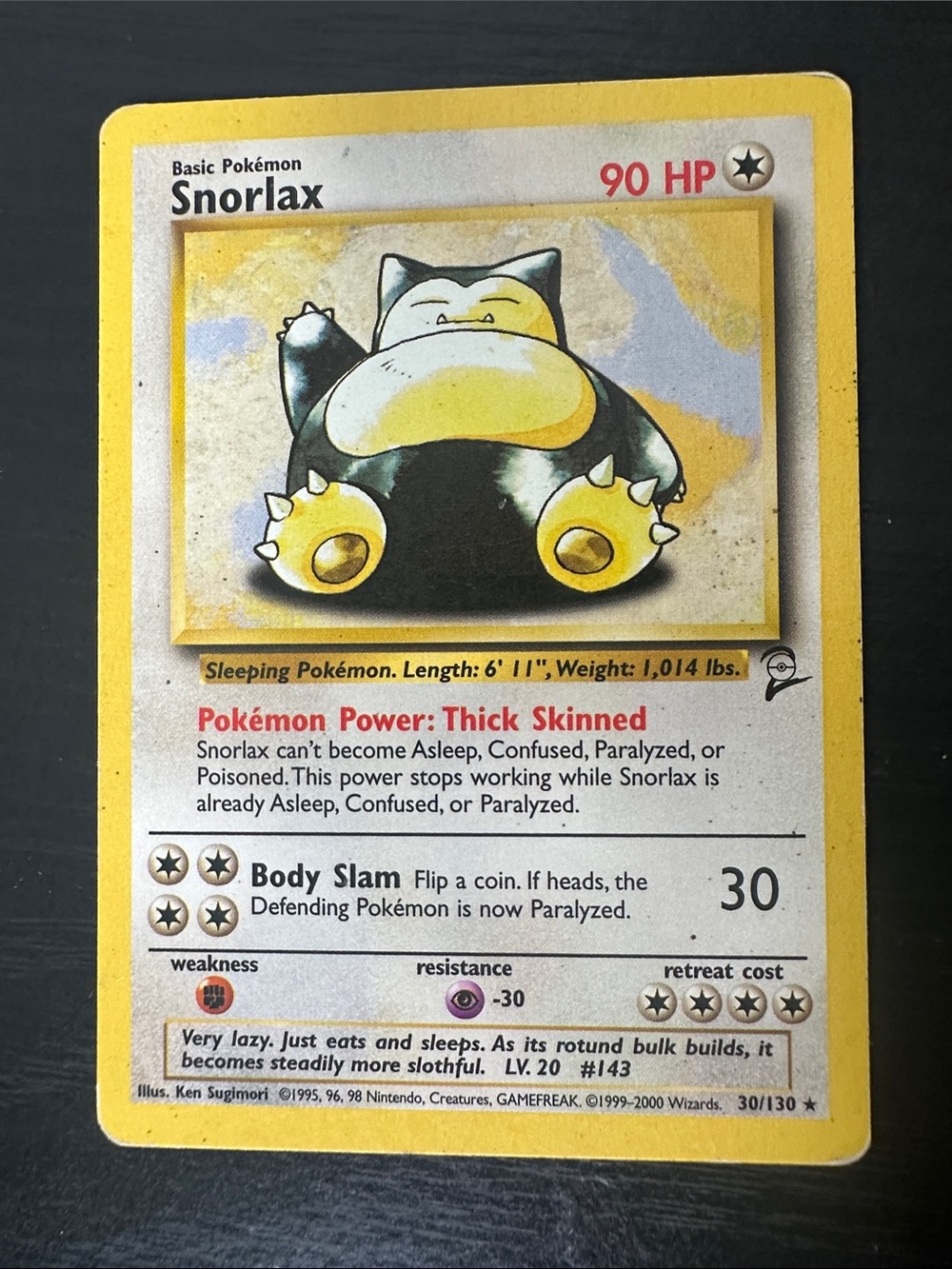 Vintage Pokémon TCG Snorlax #30/130 from Base Set 2 (2000)